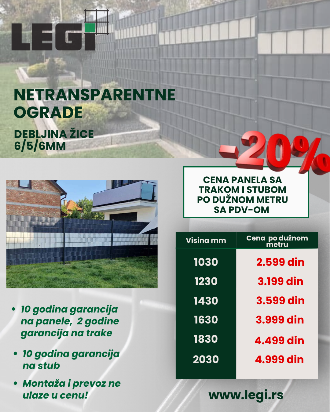 Valovita panelna ograda crne boje na kojoj je otisnut logo firme Legi.